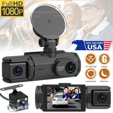 Dash Cam Car HD 1080P Dual Lens Front/Rear/Inside Video Recorder Camera G-Sensor