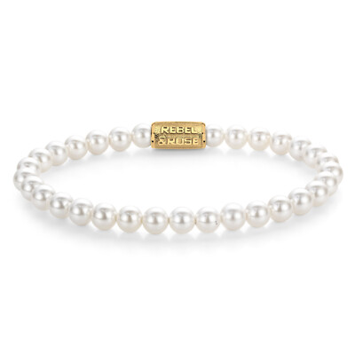 REBEL & ROSE Schmuck Damen-Armband Pearl Gem Gold 6 mm RR-60135-G-S