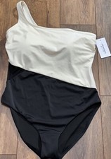 NWT Swimsuits For All 1pc White Black One Shoulder One Piece Swimsuit Size 16