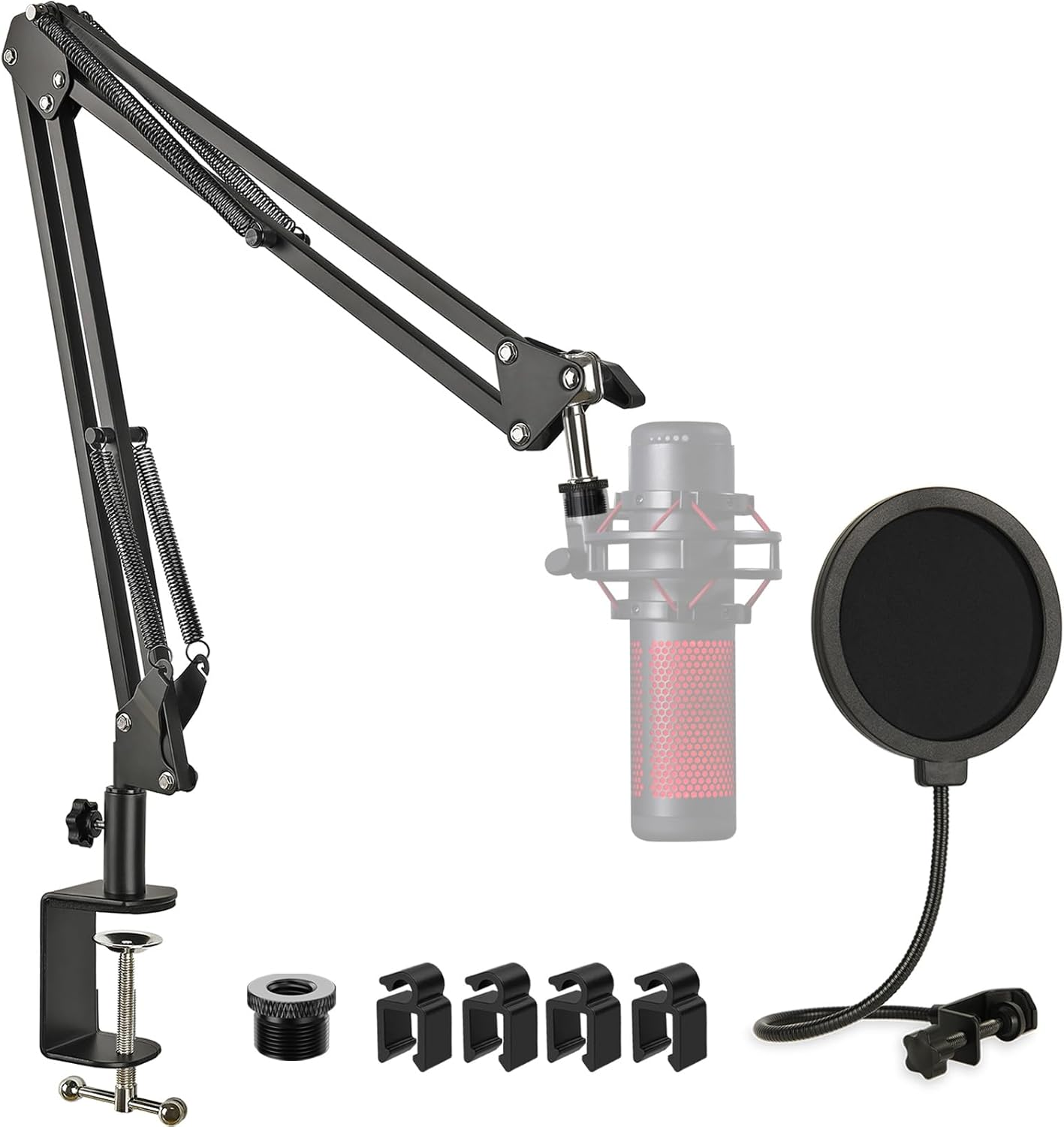 Quadcast Mic Arm Boom Stand, Adjustable Suspension Boom Scissor Microphone Arm S