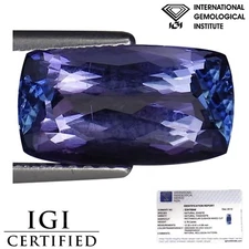 3.79 Ct IGI Certified AA+ Natural Tanzanite Green Blue Violet Color Cushion Cut