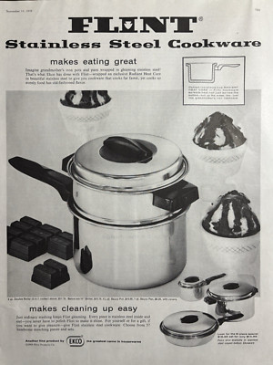 1958 Flint Stainless Steel Cookwear Ecko Products Co Eating Great VTG Print Ad