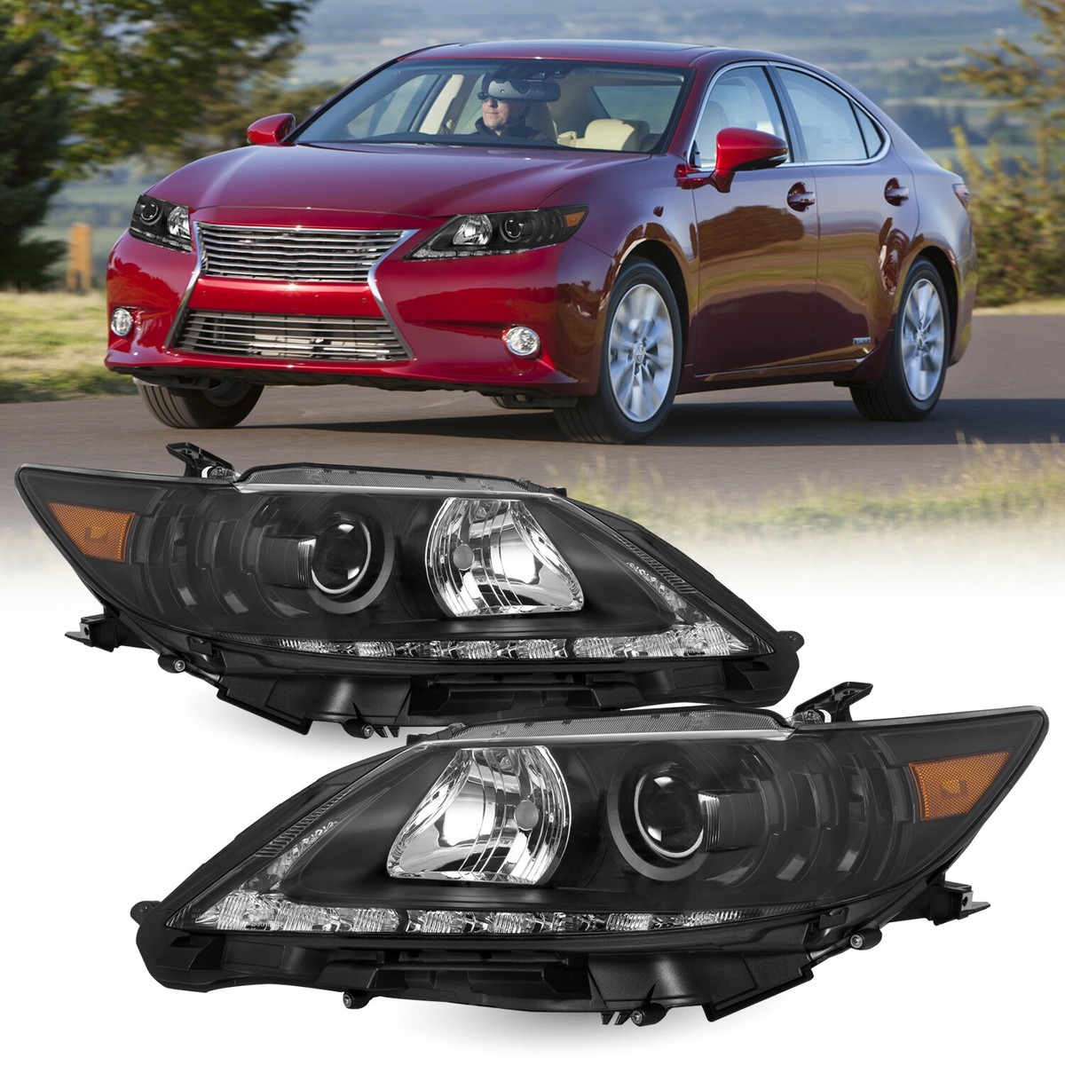 Headlights For 2013 2014 2015 Lexus ES350 ES300h Halogen Black