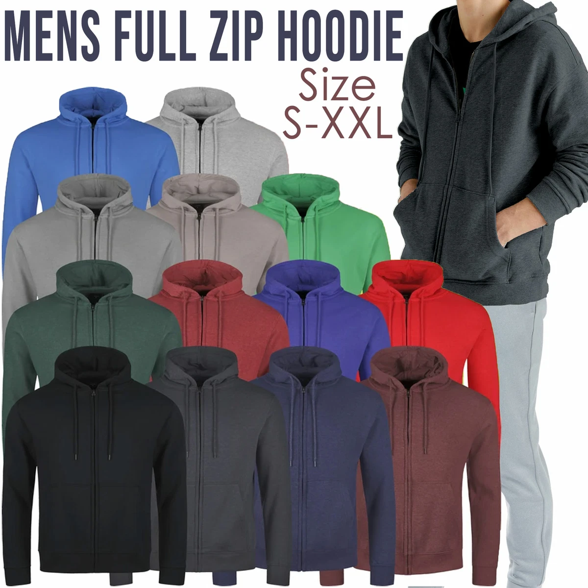 Mens zipper deals hoodies plain