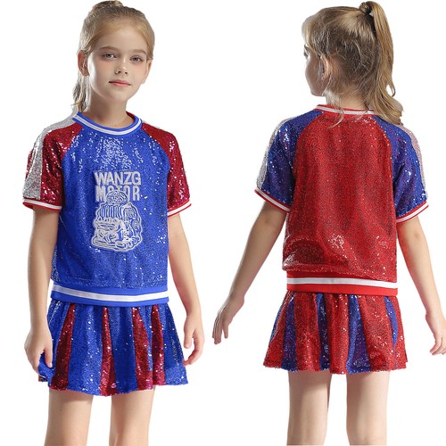 Kids Girl Costume Shiny Outfits Cheerleading Uniform Cheer Up Dancewear 2 Piece