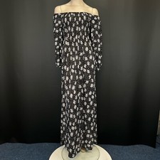 Womens Black White Floral Off Shoulder Smocked Maxi Dress Size M