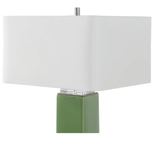 Lush Green Square Cylinder Column Table Lamp | Ceramic Organic Tropical White - Picture 5 of 7