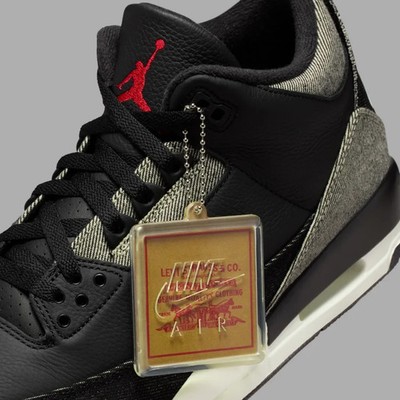 Levi’s x Air Jordan 3 Retro Nike Denim Black Red Tab IR0914-400 Men’s Size 9 NEW Jordan x Levi main image 4
