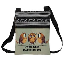 Funny Owl Messenger Bag Small Ethnic Pattern Printed Adjustable Strap Crossbo...