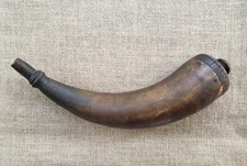 🔥 ANTIQUE SOUTHERN POWDER HORN TURNED PLUG CARVED COLLAR NC TN VA? MUZZLELOADER