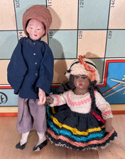 2 Antique Small Dolls, Chinese Character Chalkware and Composition Girl w Braids