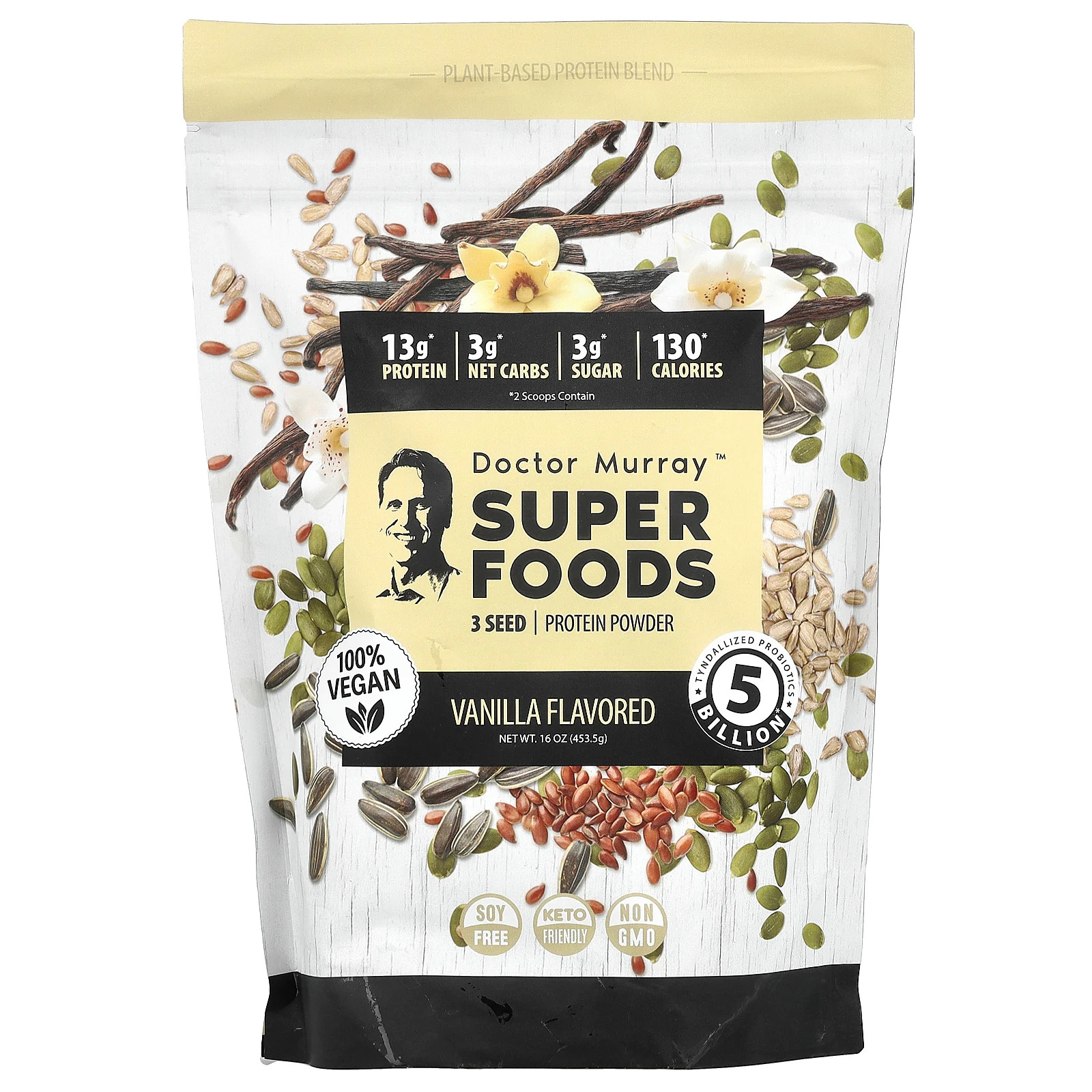 Super Foods, 3 Seed Protein Powder, Pumpkin + Flax + Sunflower, Vanilla, 16 oz