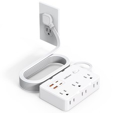 Flat Plug Power Strip Surge Protector, 5ft Ultra Thin Extension 5FT, White