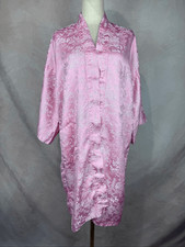 Vintage MCM Brocade Chinese Style Kimono Robe Pink Silky Size 42