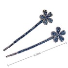 2 Hair Clips Grips Crystal Blue Hairpin Slides Flower Silver Diamante Rhinestone