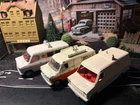 VINTAGE DINKY TOYS FORD TRANSIT VANS- AMBULANCE +POLICE ACCIDENT VAN + Spare Van