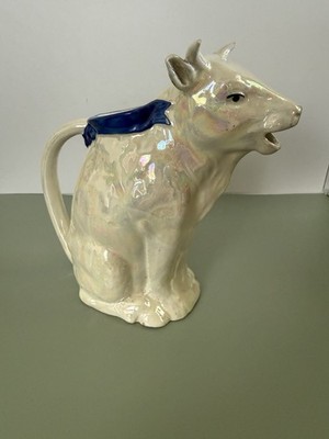 Old Czechoslovakia Iridescent Lusterware Sitting Cow Creamer  With Handle Rare