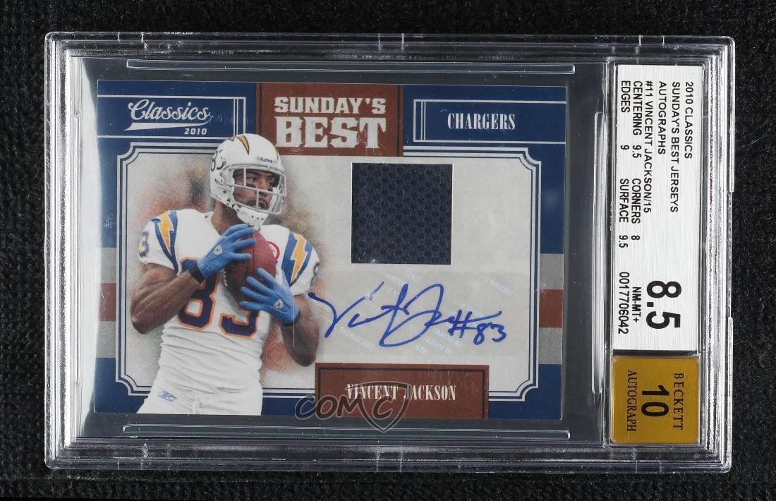 2010 Panini Classics Jerseys Signatures 2/15 Vincent Jackson BGS 8.5 Auto p8v