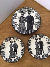 ZRIKE BRAND Halloween Skeleton Couple  8 Piece 4 Dinner Plates 4 Salad  Bowls