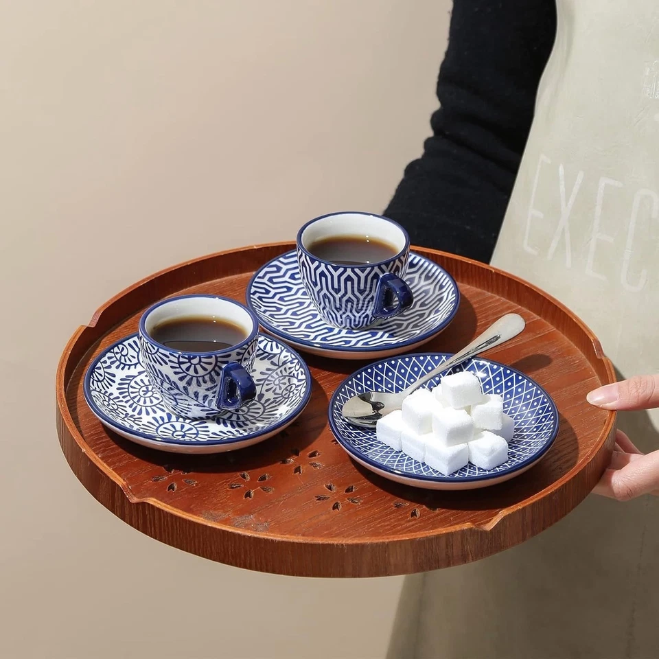 Juego de seis tazas y platillos de espresso (demitasse) | diseños azules vintage Selamica Foto 2 de 3