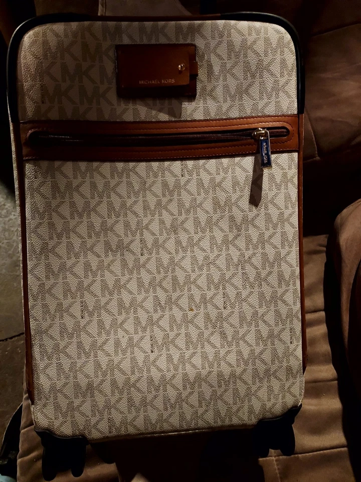 Maleta trolley de viaje Michael Kors bolsa de transporte viaje de vacaciones MK crema clara Foto 2 de 4