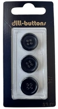 Buttons Black 5/8" Round Raised Edge 4-Hole 3-Pack 15MM Dill 317 Germany