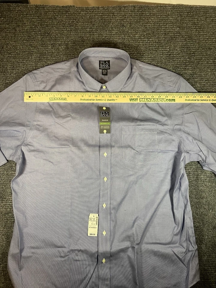 Jos A Banks NWT Long Sleeve Blue Checkered Button Down Shirt 18 1/2-35 Traveler - Image 4 of 4