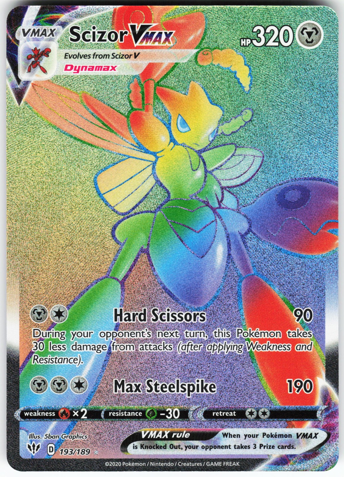 Scizor VMAX (Secret) 193/189 Pokemon SWSH03: Darkness Ablaze Holo Secret Rare NM