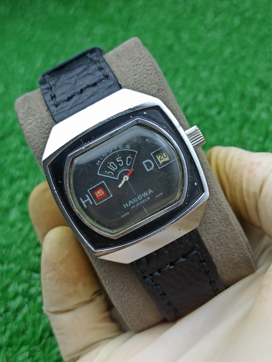 Vintage Hanowa Jump Hour Watch Swiss Made 17 Jewels Mechanical