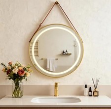 Gold Metal Framed Bathroom Mirror with 28"L x 28"W Circular Brushed Gold
