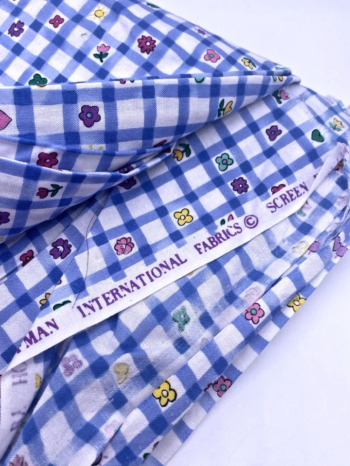 Hoffman Fabric Blue White Gingham Check Floral Vintage 90s Sweet Girl 2.6 Yds - Image 4 of 4