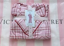 NWT Victoria  s Secret Flannel Pajama Set 2 Piece Pj  s Poppy Pink Plaid S Short