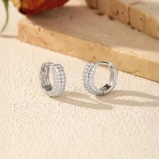 Moissanite Huggie Hoop Earrings 925 Sterling Silver GRA Certified New USA