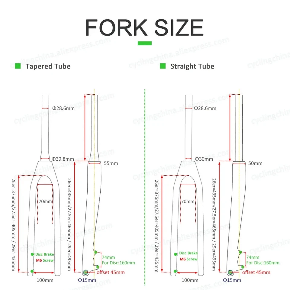 Thru Axle 15mm*100mm MTB Hard Fork 26/27.5/29er Disc Brake Carbon Front Fork - Image 3 of 4