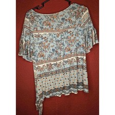 Floral Print Tie Front Top Bohemian Blouse Ruffle Sleeve