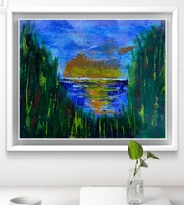 Original Art "Time to Fish" 8x10 Canvas Expressionism Abstract Design Home Art