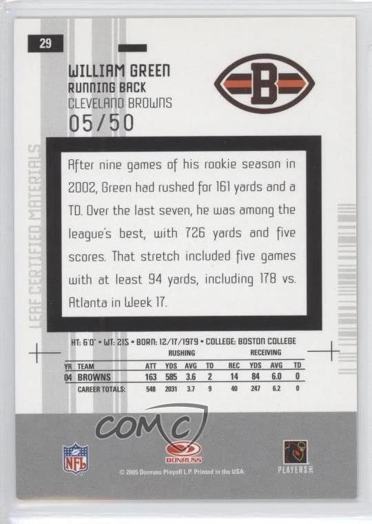 2005 Leaf Certified Materials Mirror Blue /50 William Green #29 - Image 2 of 2