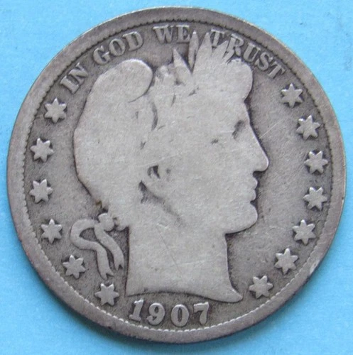 1907-S  LIBERTY HEAD BARBER HALF DOLLAR - G-VG !!! Ships FREE After 1st Item !!!