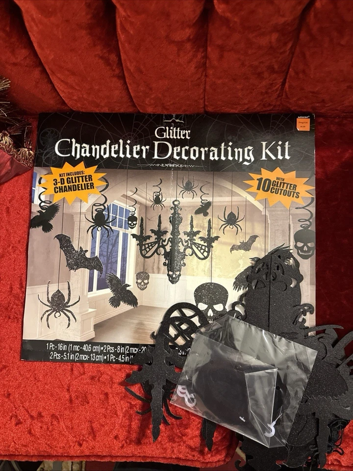 Kit de decoración de araña negra de papel brillante de Halloween Amscan abierto sin usar Foto 3 de 4