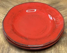 Red Freeform Set of 2 Salad Plates 8.75" Crate & Barrel Italy Earthenware Rustic