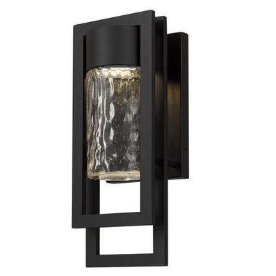 15'' Dimmable LED Wall Sconce Black Steel Frame Clear Hammered Glass