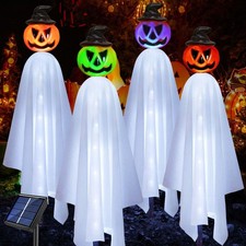 Upgraded Pumpkin Ghosts Halloween Decorations Outdoor, 4 Pack Waterproof Sola...