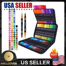 NEW Dual Brush Marker Pens 72 Colors Art Markers Set W/ Fine and Brush Tip Kids