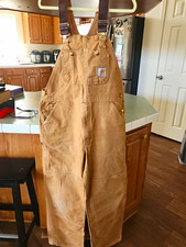 Carhartt Unisex Brown Duck Canvas Bib Overalls Workwear 34 30 double knee