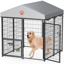 Outdoor Dog Kennel Heavy Duty Metal Enclosure with Roof Black DK01 Waterproof