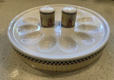 SAKURA  Spring Is In The Air  Deviled Egg Plate w/ Matching S & P Shakers, Mint!