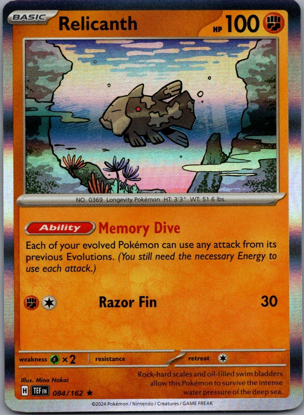 Relicanth 084/162 R Temporal Forces Pokemon Holo Near Mint
