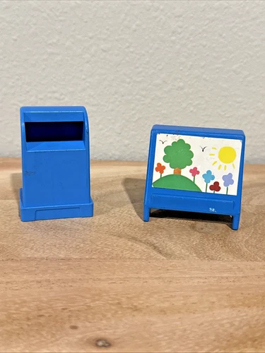 Vintage Fisher Price Little People Accessories Blue Mailbox & School Easel