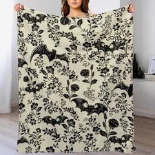 Bat Flower Throw Blanket for Teens Boys Girls and Adults Soft Warm Cozy Funny Mi