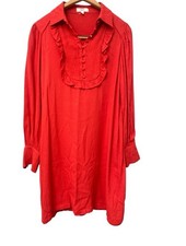 Sunoco Coral Size M Long Sleeve Ruffle Front Knee Length Dress